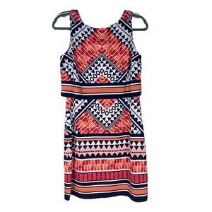 Vince Camuto 8 Stretch Knit Sheath‎ Dress Multicolor Geometric Sleeveless Tiered
